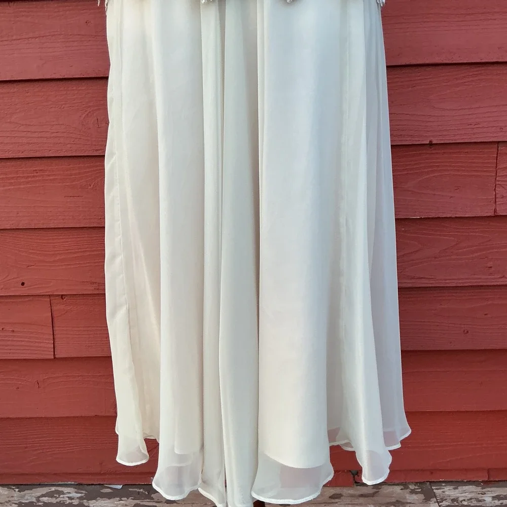 Cachet 2 Piece Dress Set Womens 12 Champagne Lace Chiffon Vintage 90s Romantic